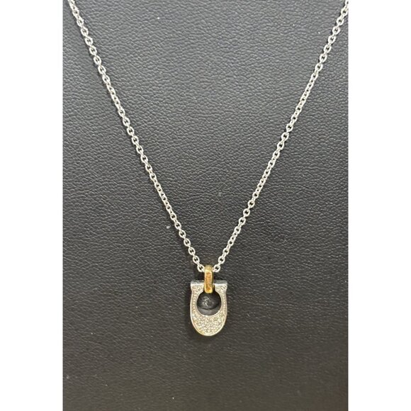 COACH Horseshoe Pave Signature Necklace Metal Logo JewelrySilverPendant - Picture 1 of 3